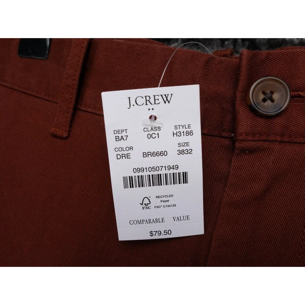 J Crew Chino Pants Mens 38x32 Actual 39x32 Deep Redwood Straight Fit Flex NWT